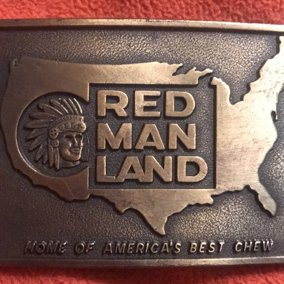RED MAN LAND SOLID BRASS BELT BUCKLE - Picture 2 of 3